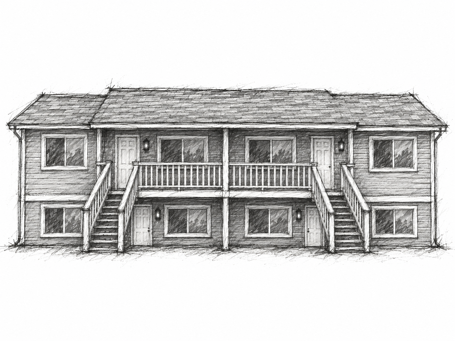 Hand-drawn sketch of an HJ Moreland fourplex